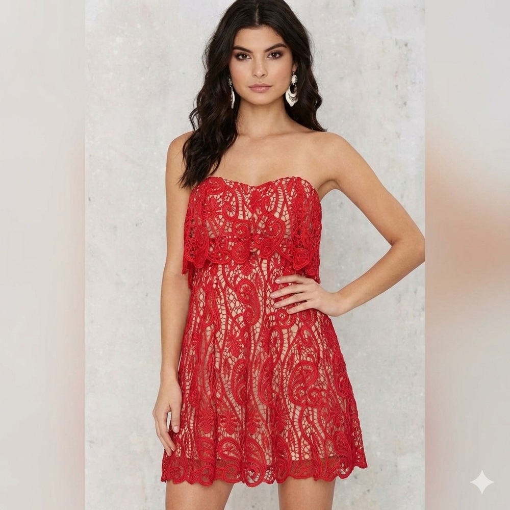 The Jetset Diaries Red Lace Mini Dress size S - Picture 1 of 4